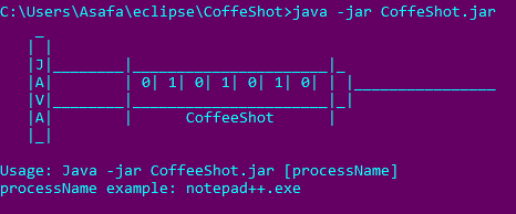 The JAR file requires as input the name of the process targeted for injection